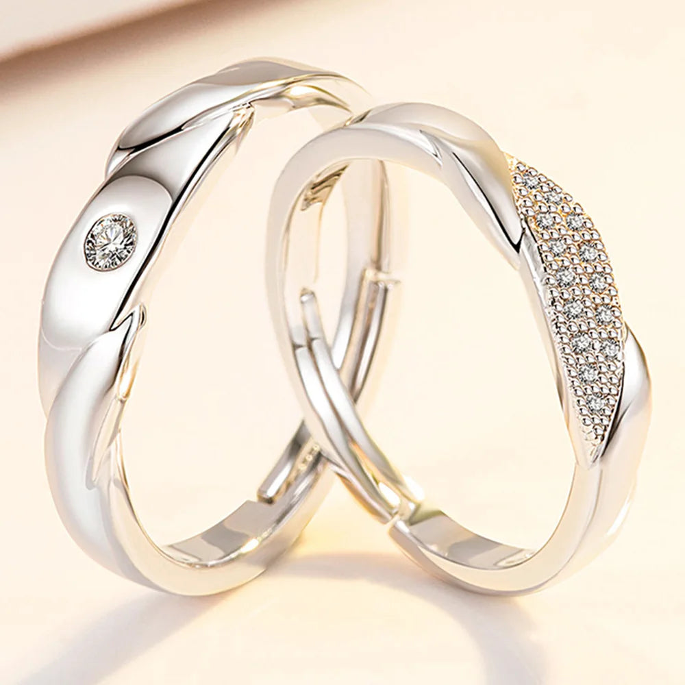 2Pcs 925 Sterling Silver Couples Ring Sets Light Polishing Simple Ring for Woman Man Classic Wedding Fine Jewelry Circle
