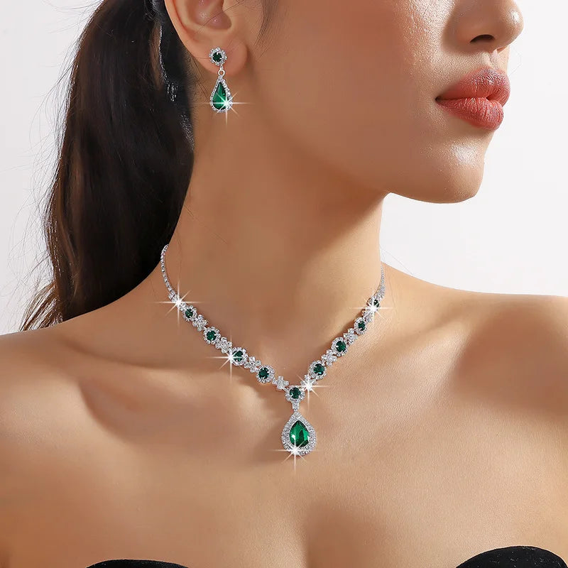2pcs/set Jewelry Sets Women Elegant Waterdrop Rhinestone