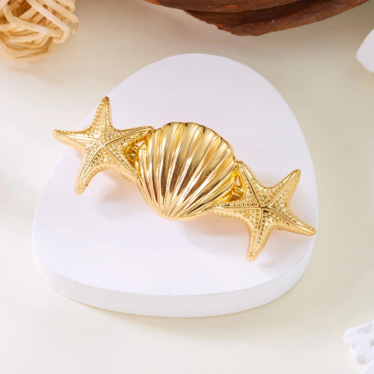 Ocean Style Gold Color Starfish Shell Conch Hair Clips For Women