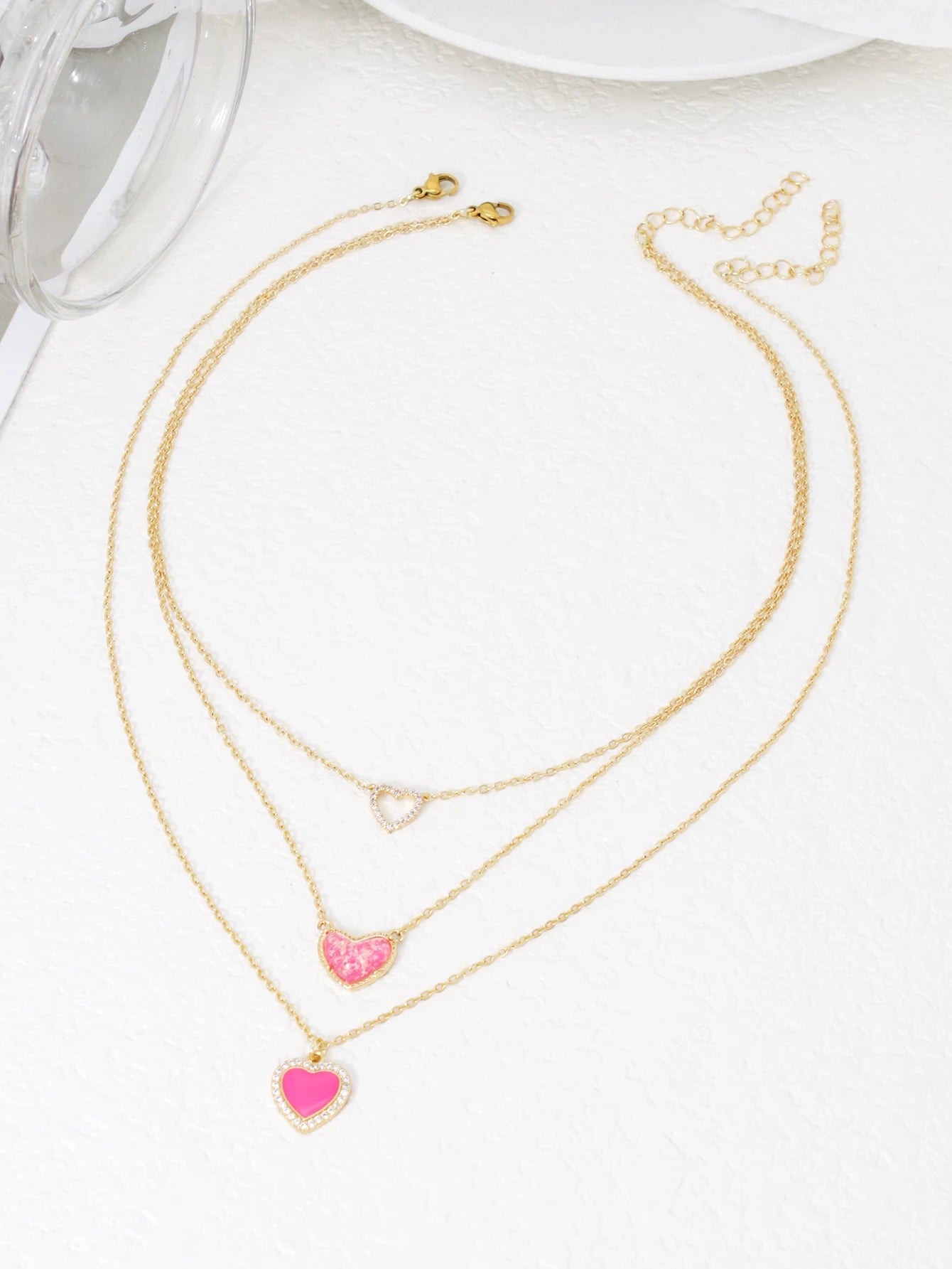 2PCS Charm Simple Pink Love Pendant Stacked Necklace