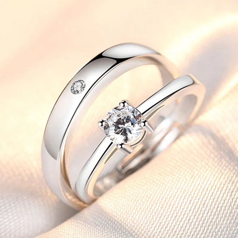 2Pcs 925 Sterling Silver Couples Ring Sets Light Polishing Simple Ring for Woman Man Classic Wedding Fine Jewelry Circle