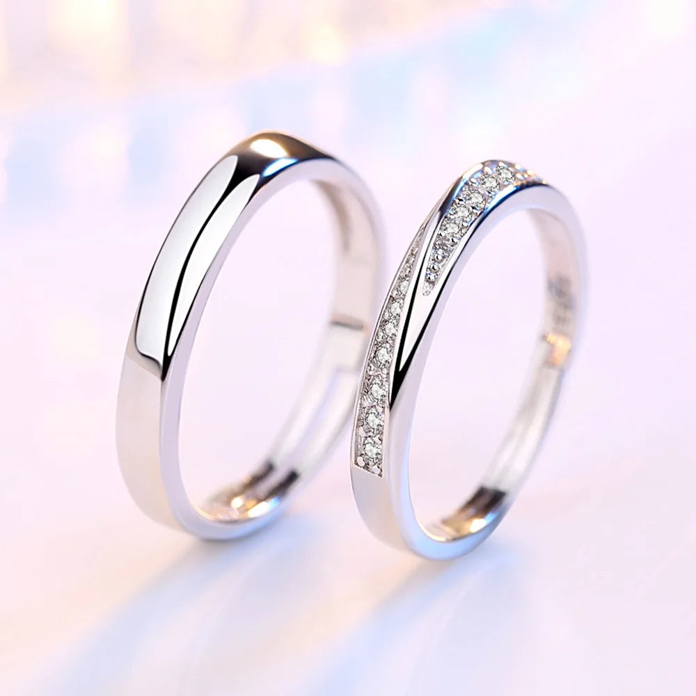 2Pcs 925 Sterling Silver Couples Ring Sets Light Polishing Simple Ring for Woman Man Classic Wedding Fine Jewelry Circle