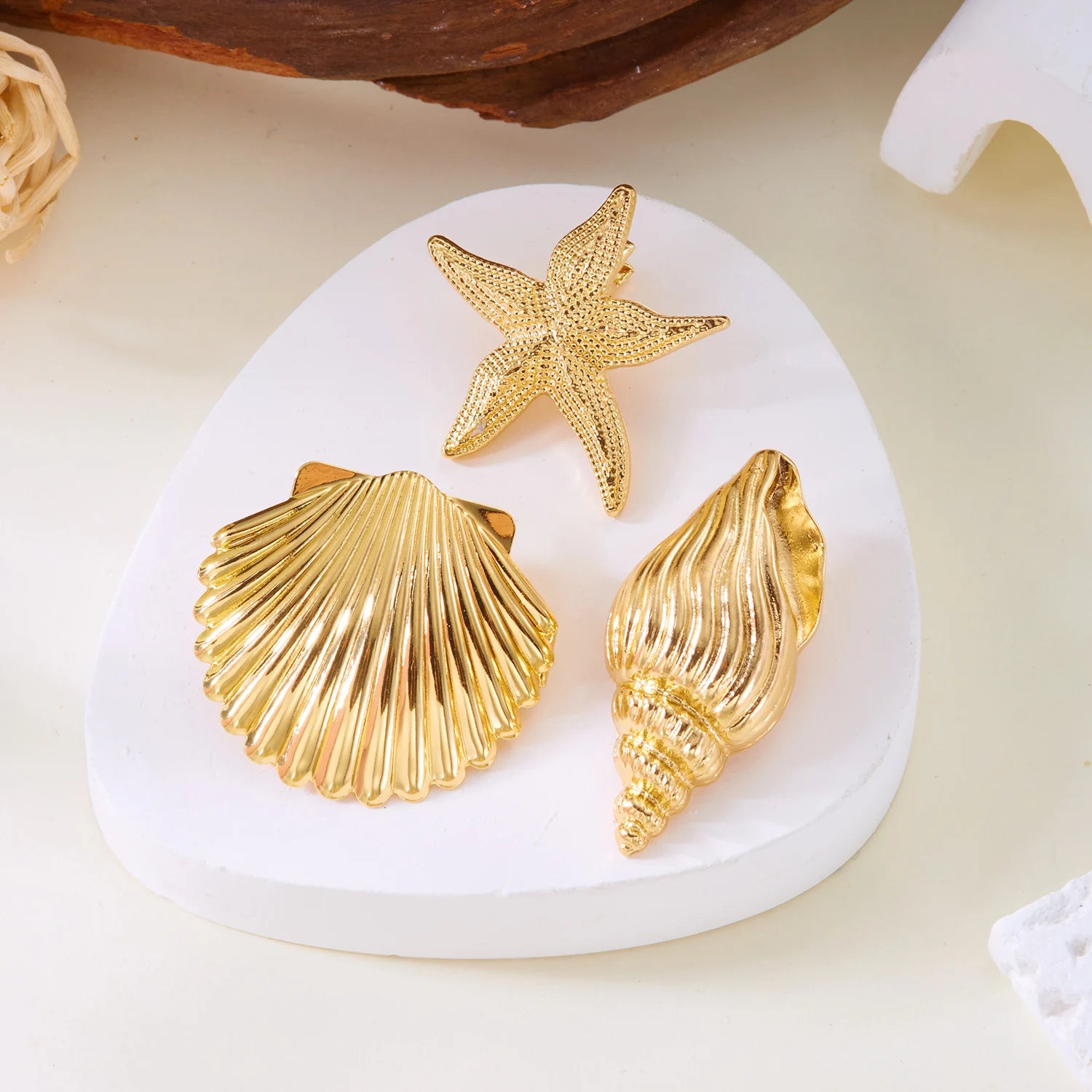 Ocean Style Gold Color Starfish Shell Conch Hair Clips For Women