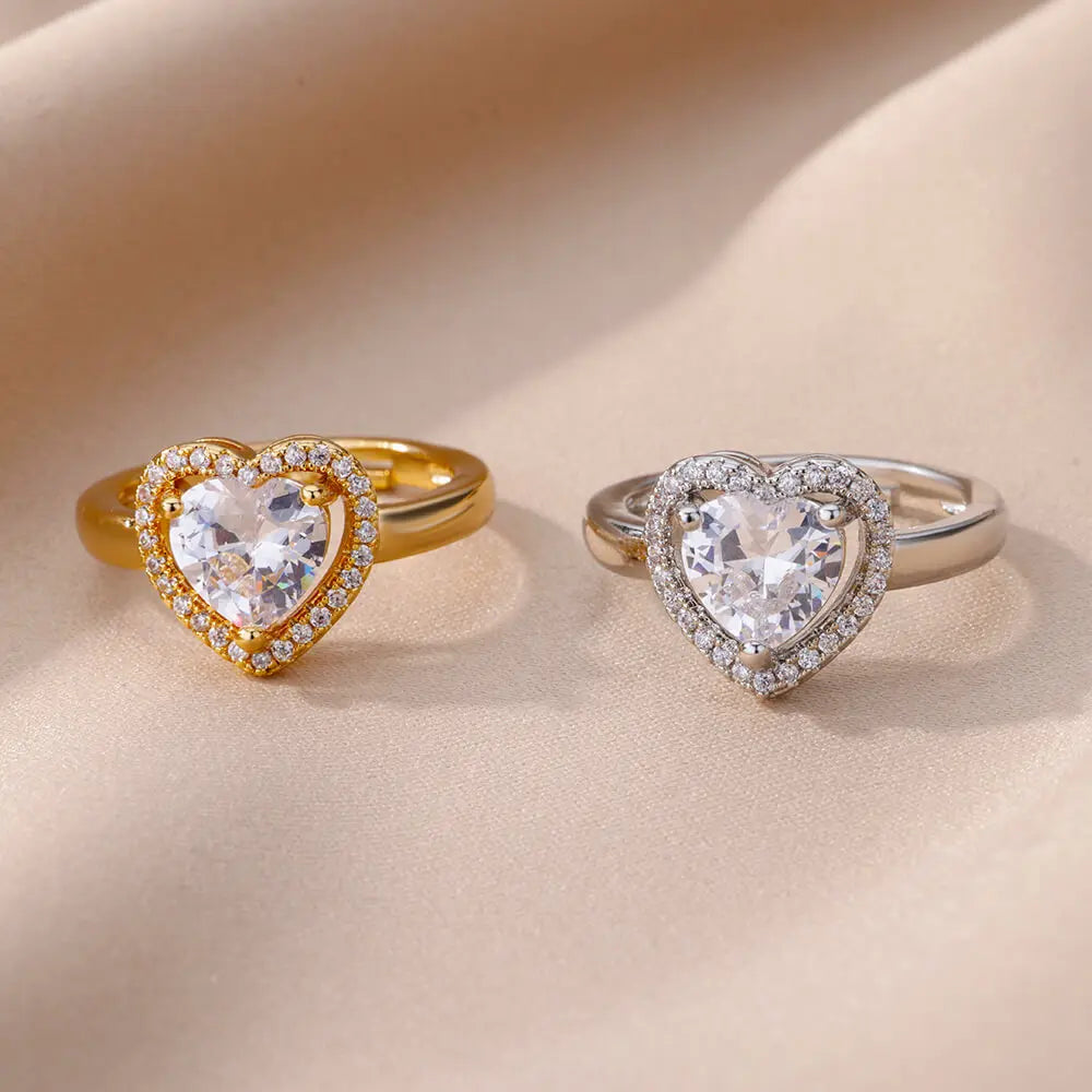 Heart Rings For Women Zircon Gold Plated Heart Adjustable Ring