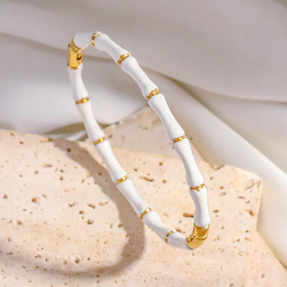 MONl Black And White Bamboo Bone Bracelet For Women 18k Gold
