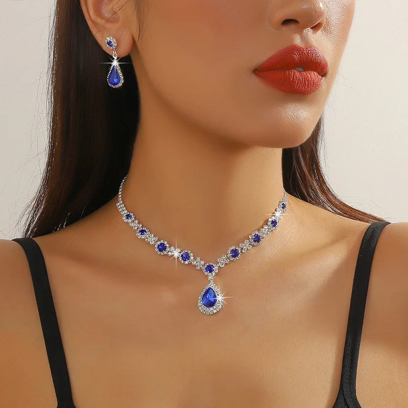2pcs/set Jewelry Sets Women Elegant Waterdrop Rhinestone