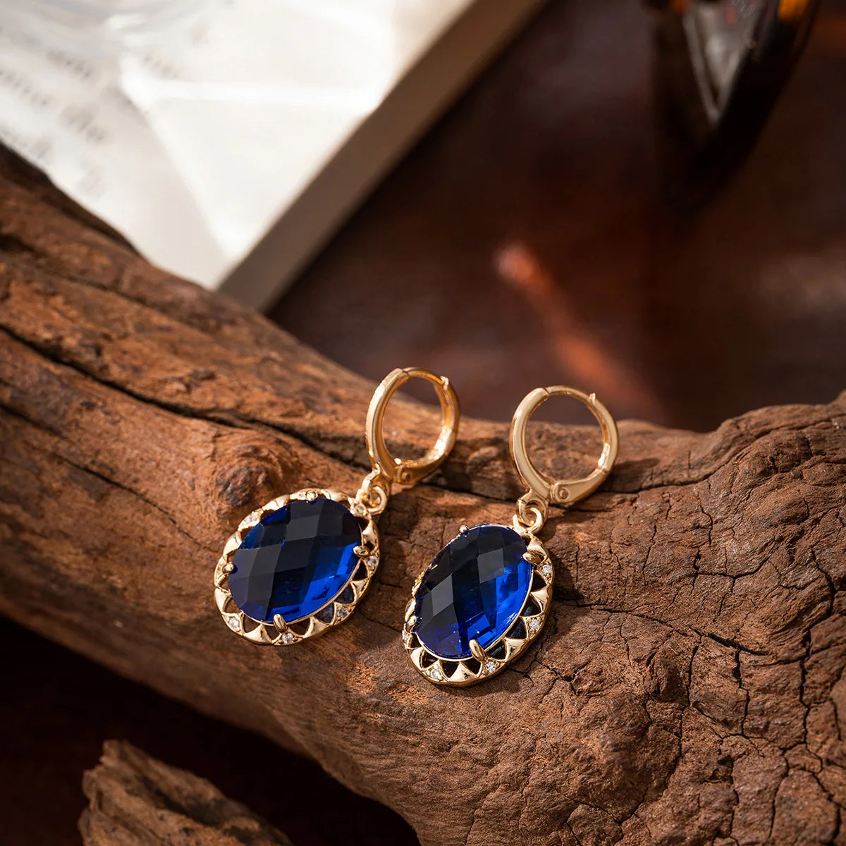Gold Plated Copper Jewelry Set with Blue Zirconia