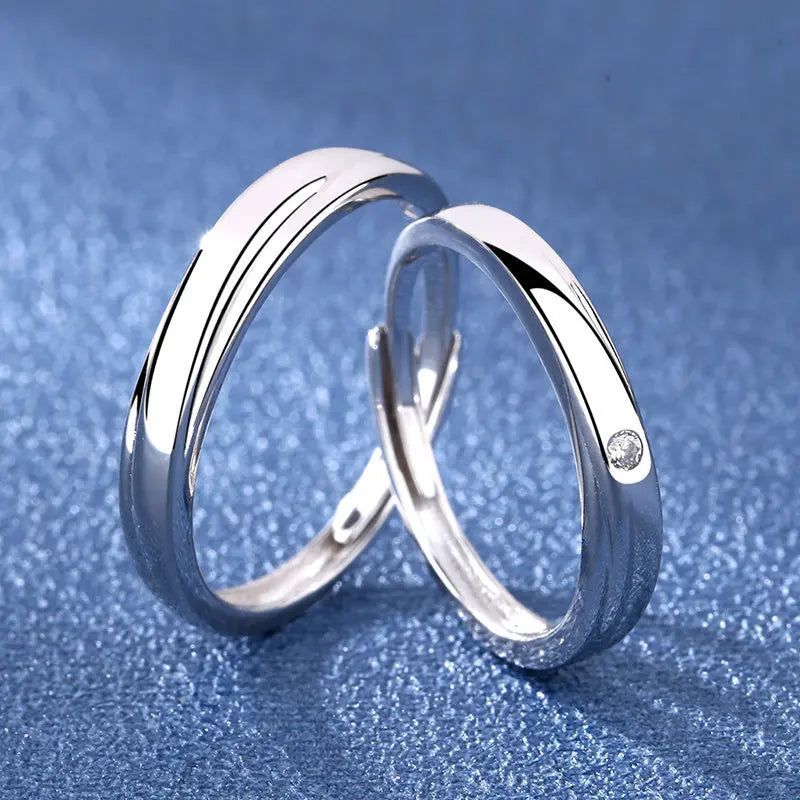 2Pcs 925 Sterling Silver Couples Ring Sets Light Polishing Simple Ring for Woman Man Classic Wedding Fine Jewelry Circle