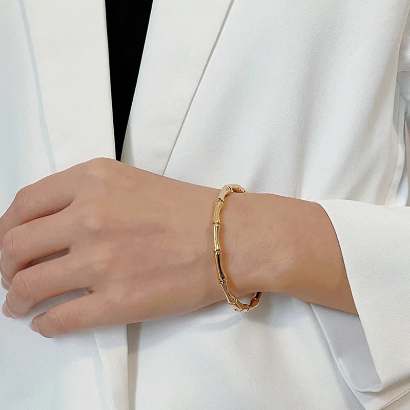 MONl Black And White Bamboo Bone Bracelet For Women 18k Gold