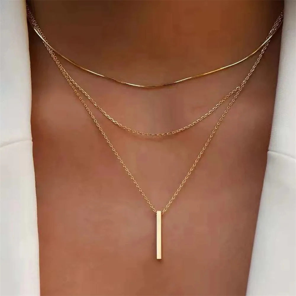 Metal Bar Pendant Necklace for Women