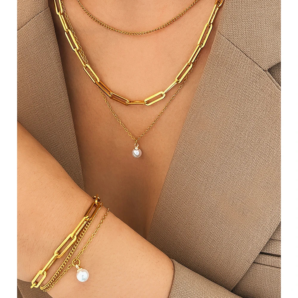 Stainless Steel Jewelry Set Elegant Delicate Pearl Pendant Jewelry Set