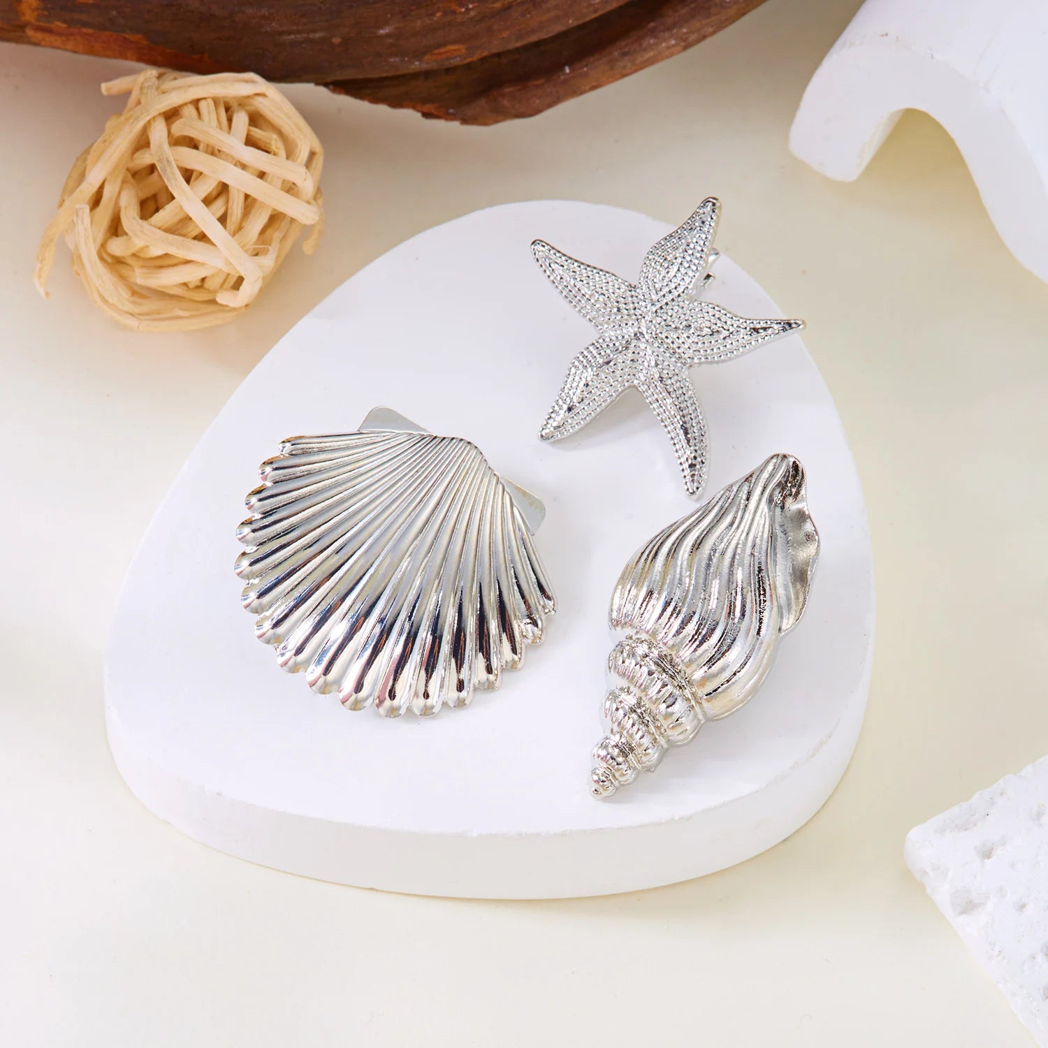 Ocean Style Gold Color Starfish Shell Conch Hair Clips For Women