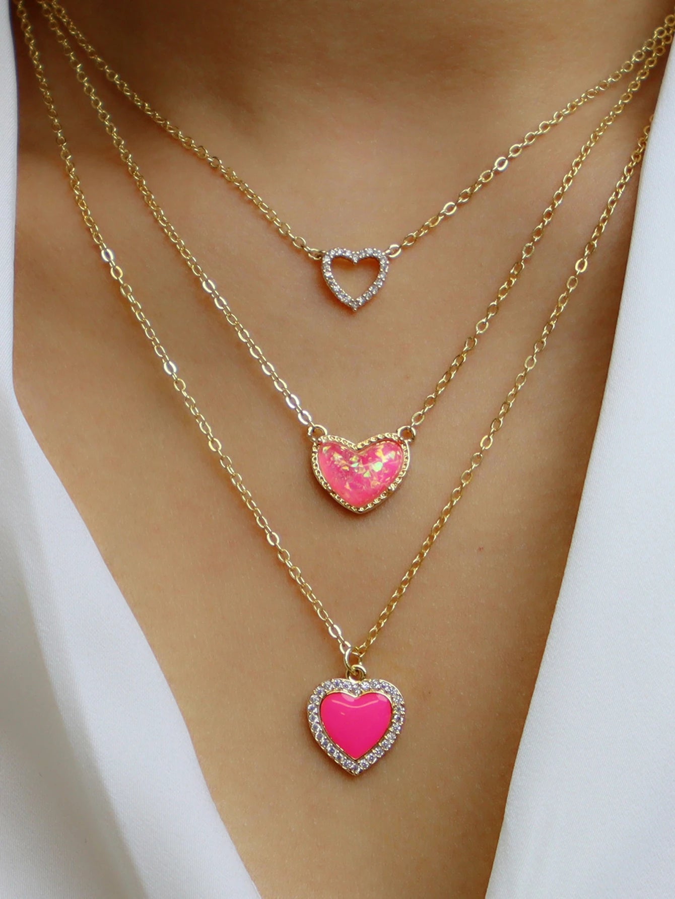 2PCS Charm Simple Pink Love Pendant Stacked Necklace