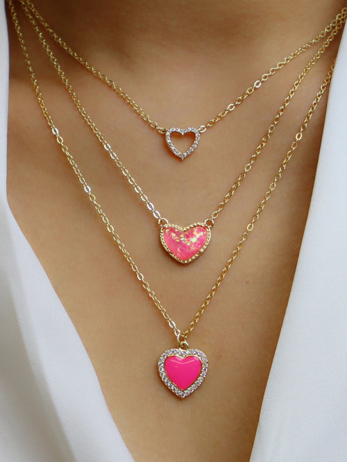 2PCS Charm Simple Pink Love Pendant Stacked Necklace