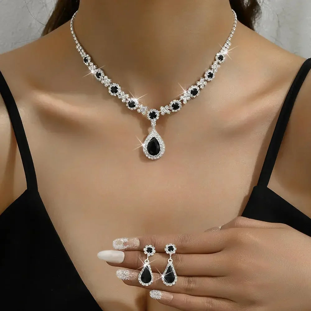 2pcs/set Jewelry Sets Women Elegant Waterdrop Rhinestone