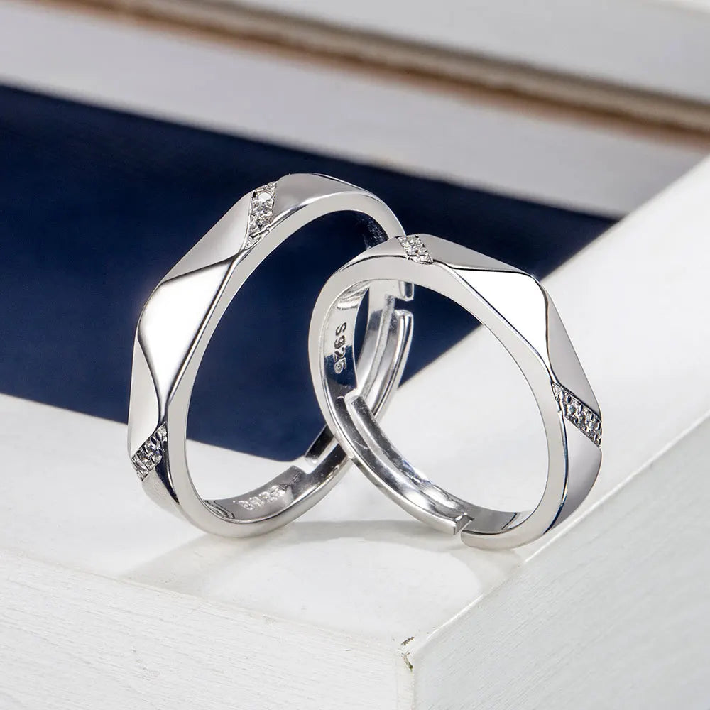 2Pcs 925 Sterling Silver Couples Ring Sets Light Polishing Simple Ring for Woman Man Classic Wedding Fine Jewelry Circle