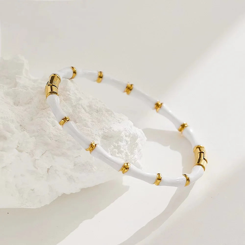 MONl Black And White Bamboo Bone Bracelet For Women 18k Gold