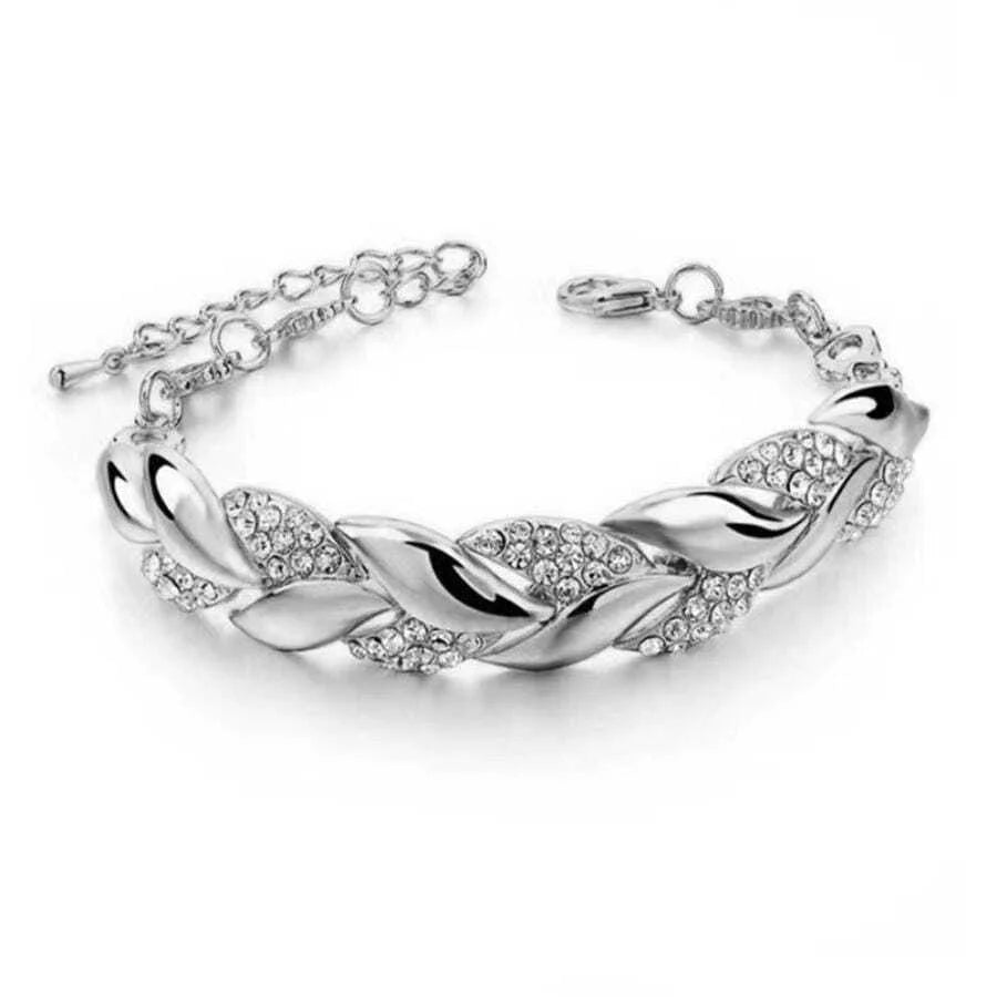 Hip Hop Leaf Bracelet Women's Gold Twisted Shining Crystal Stone