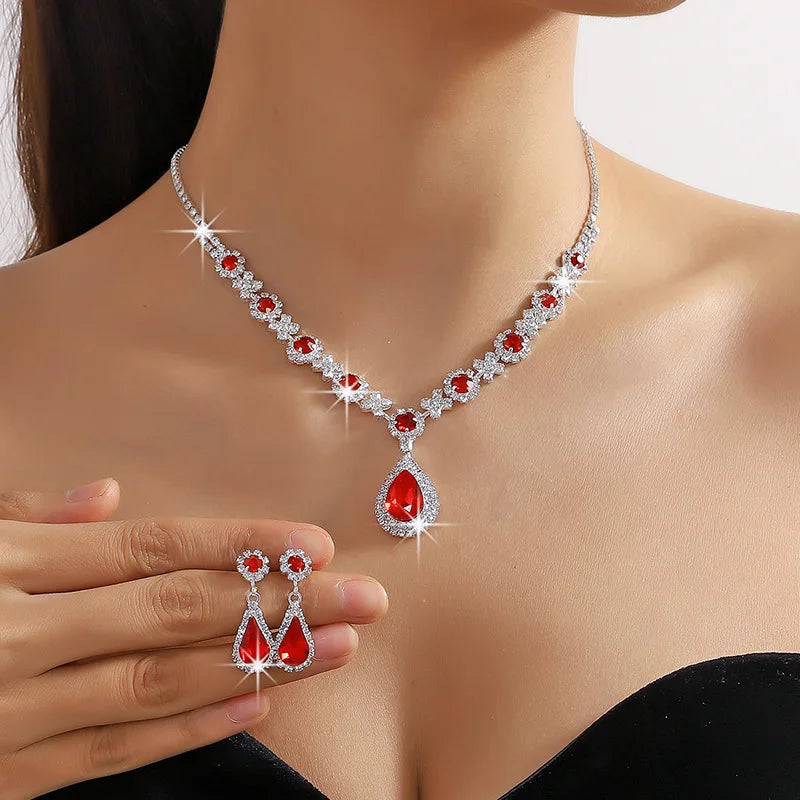 2pcs/set Jewelry Sets Women Elegant Waterdrop Rhinestone