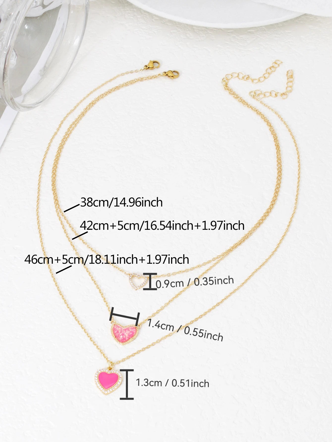 2PCS Charm Simple Pink Love Pendant Stacked Necklace