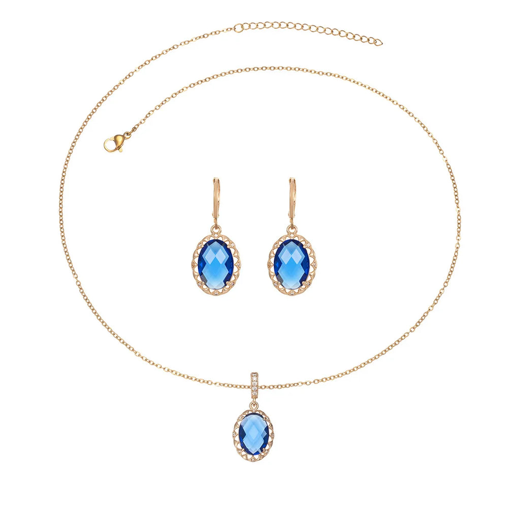 Gold Plated Copper Jewelry Set with Blue Zirconia