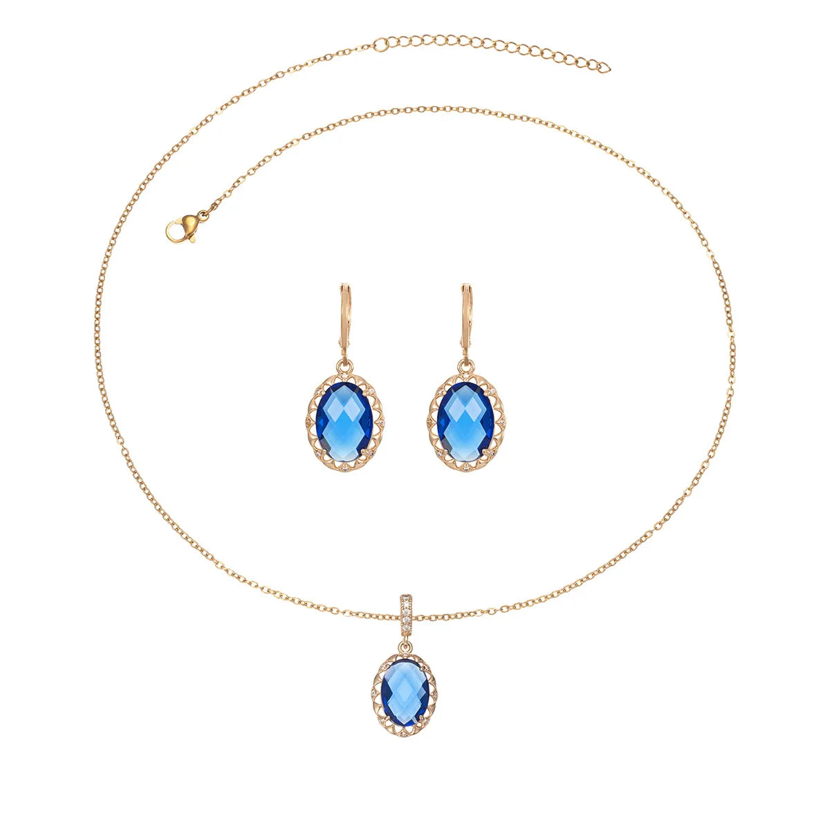 Gold Plated Copper Jewelry Set with Blue Zirconia