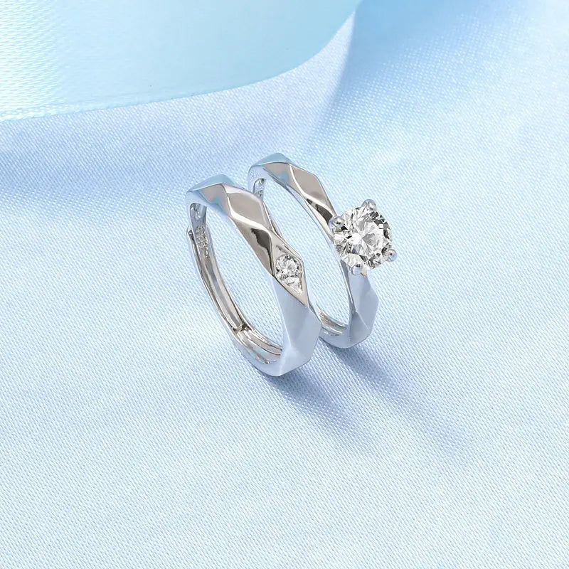 2Pcs 925 Sterling Silver Couples Ring Sets Light Polishing Simple Ring for Woman Man Classic Wedding Fine Jewelry Circle