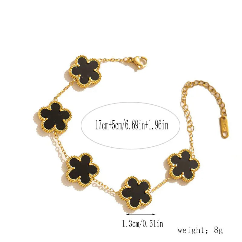 ROSE Stainless Steel Solid Color Flower Four-leaf Clover Bracelet Women 18k Gold