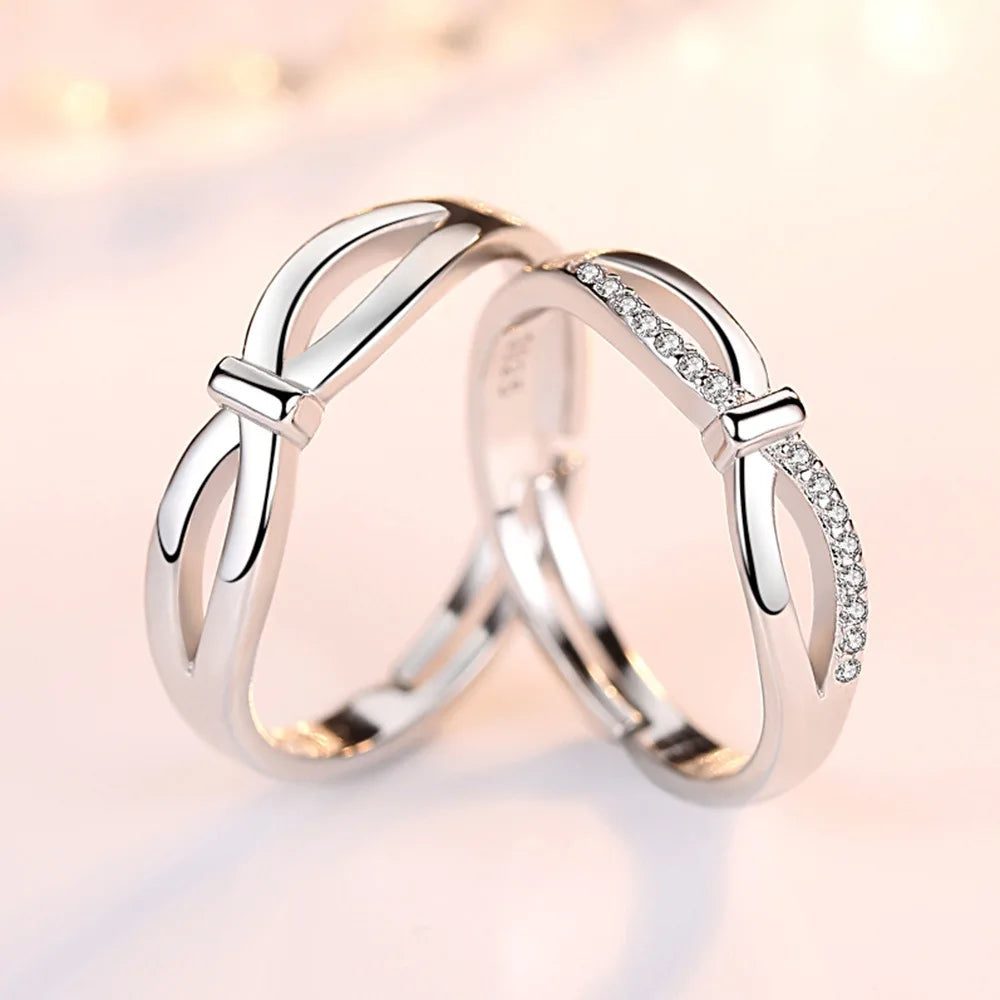 2Pcs 925 Sterling Silver Couples Ring Sets Light Polishing Simple Ring for Woman Man Classic Wedding Fine Jewelry Circle