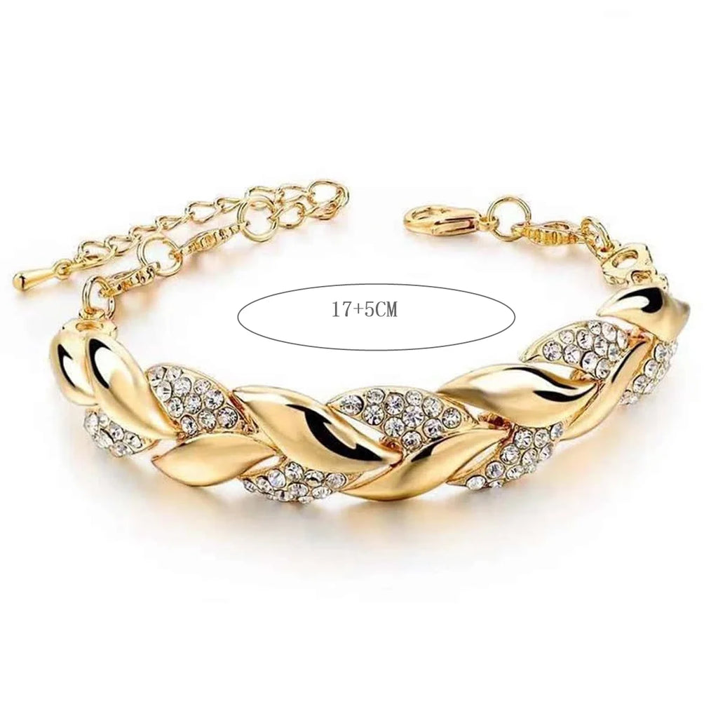 Hip Hop Leaf Bracelet Women's Gold Twisted Shining Crystal Stone