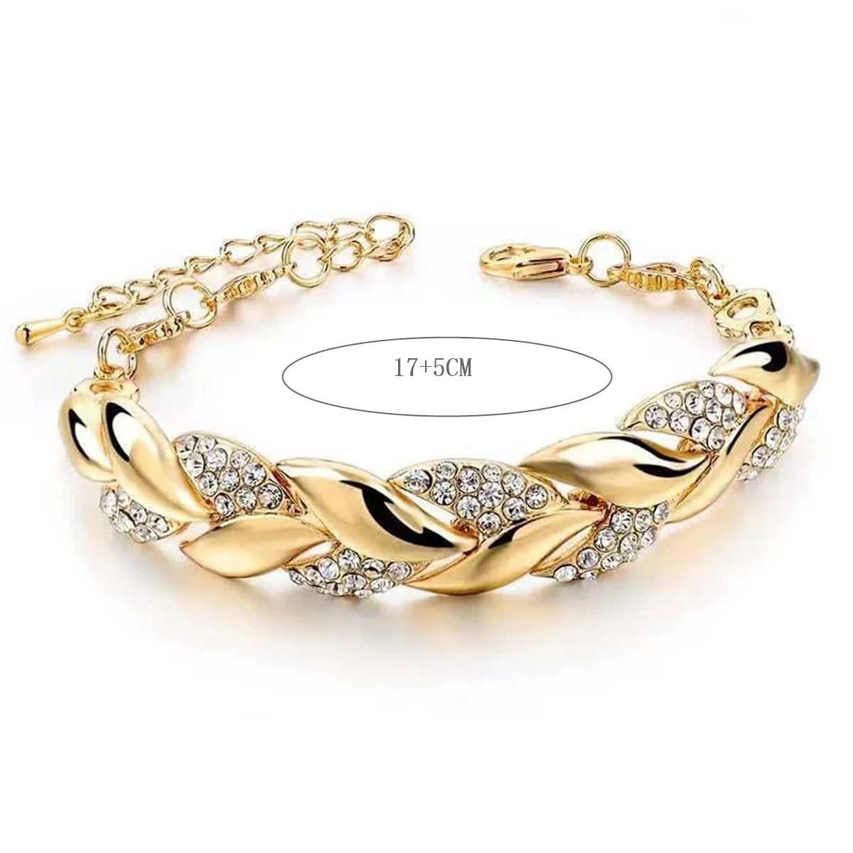 Hip Hop Leaf Bracelet Women's Gold Twisted Shining Crystal Stone