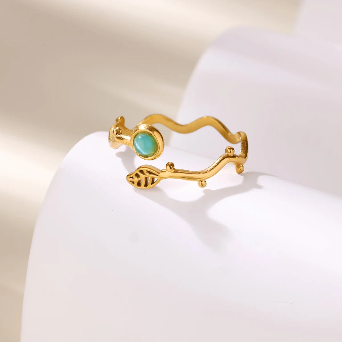 Opal Flower Leaves Open Rings for Women Stainless Steel Ring 2025