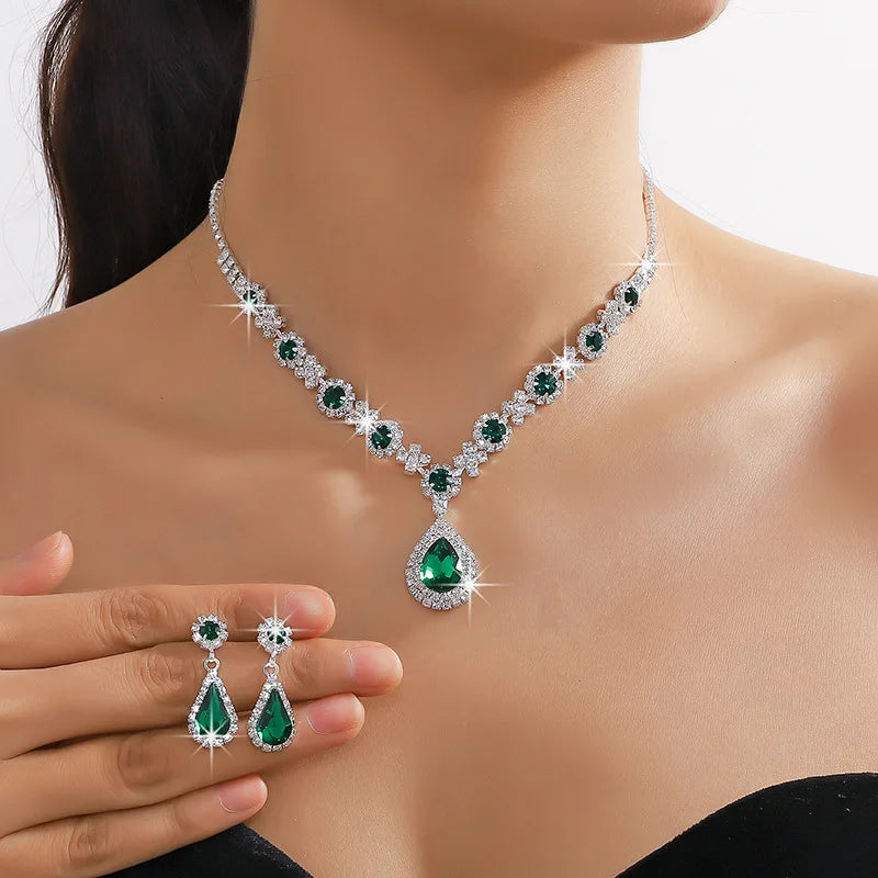2pcs/set Jewelry Sets Women Elegant Waterdrop Rhinestone