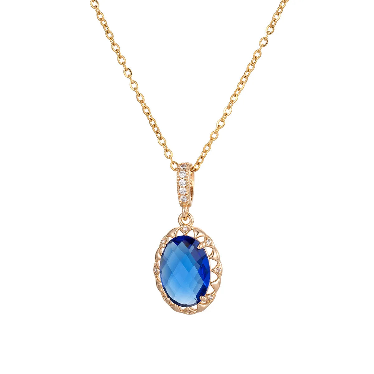 Gold Plated Copper Jewelry Set with Blue Zirconia