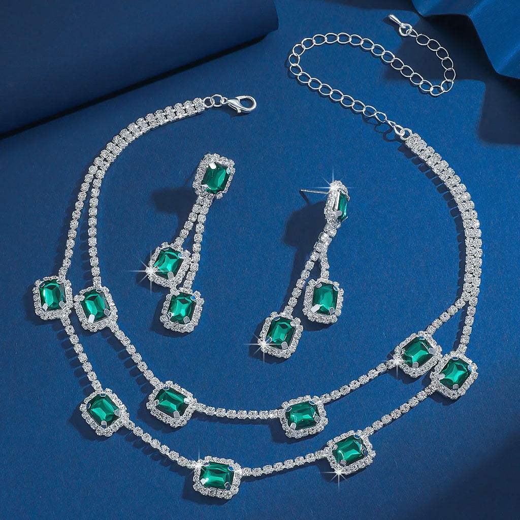 3 pieces of ladies' jewelry set, crystal and diamond necklace and earring set