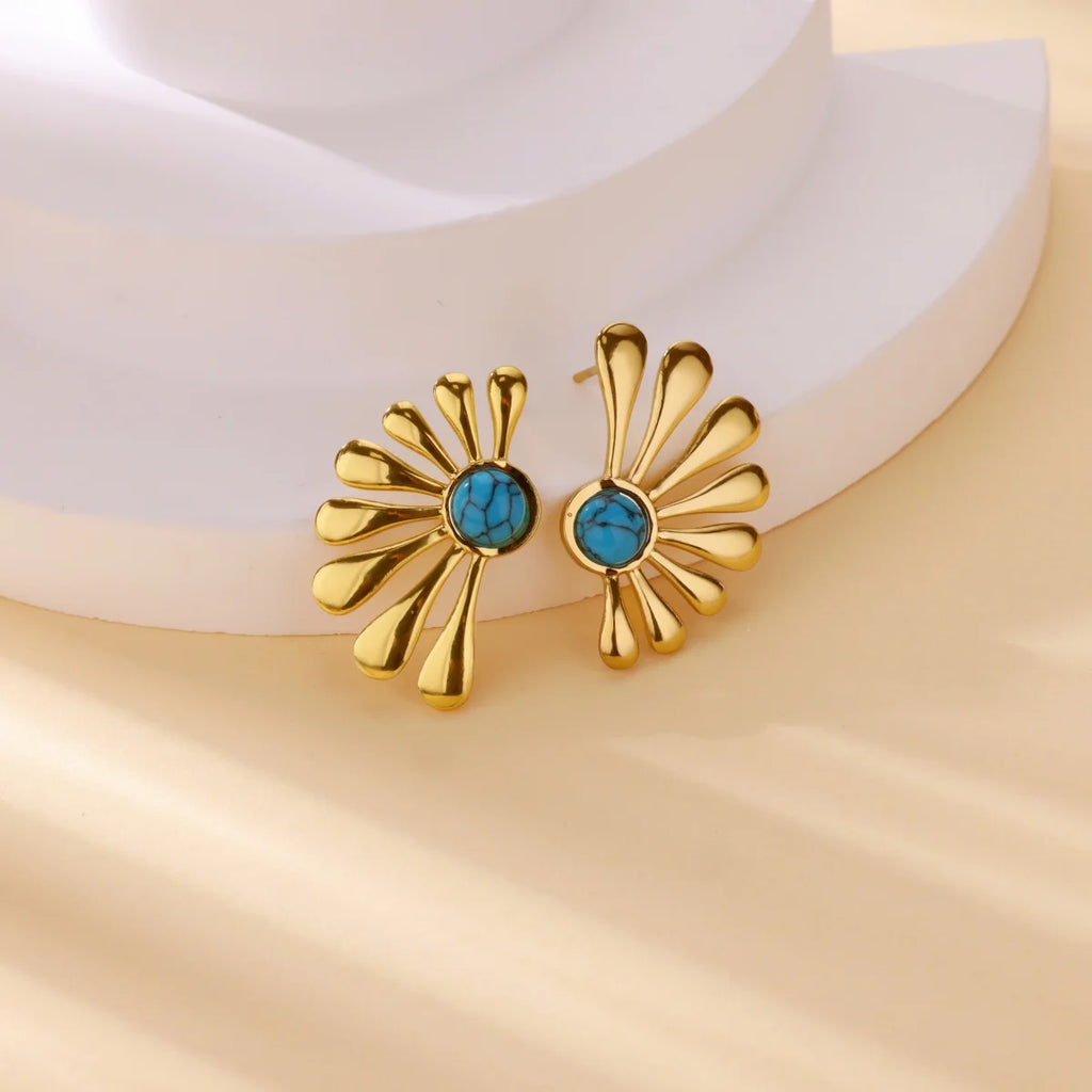 Luxury Blue Wings Sun Stud Earrings