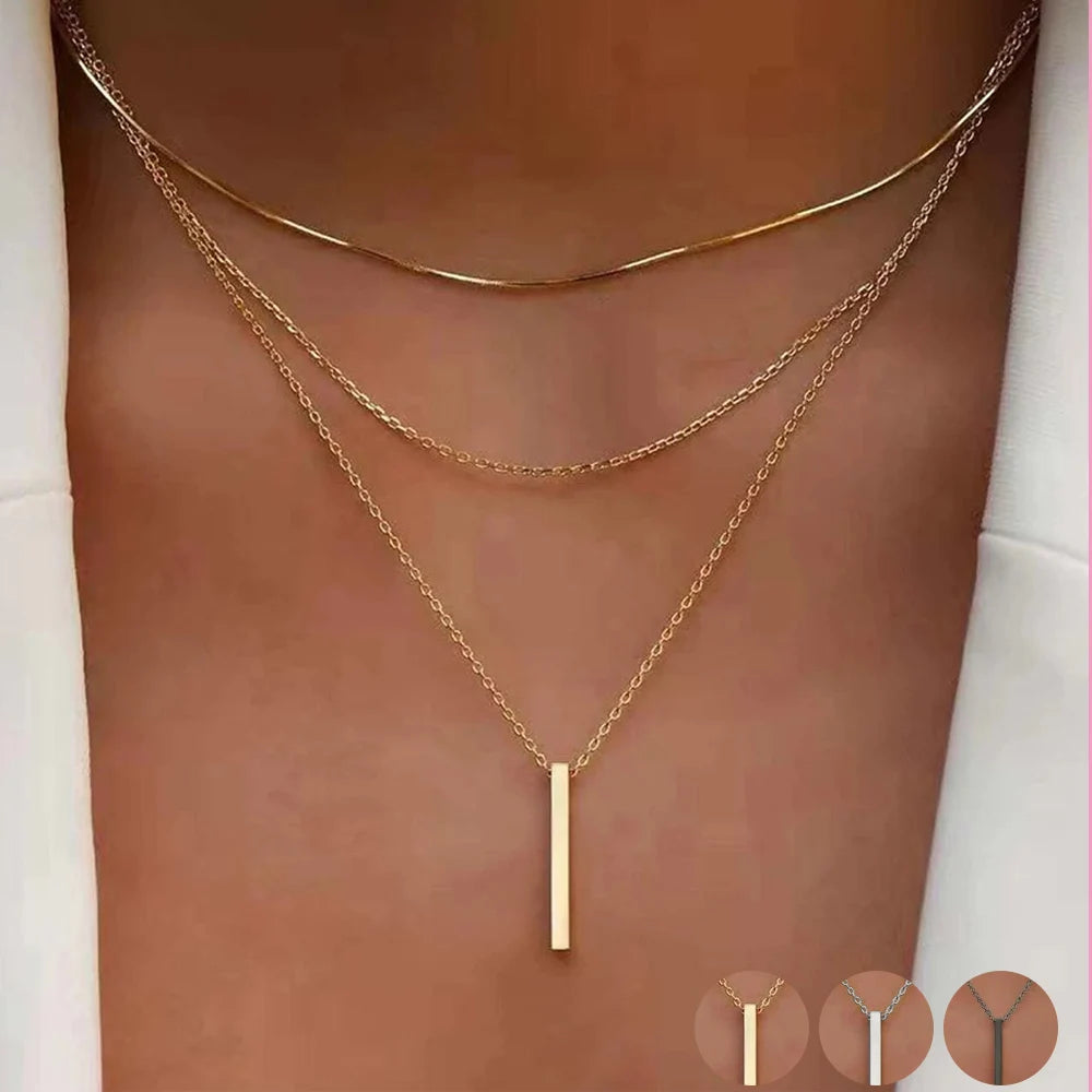 Metal Bar Pendant Necklace for Women