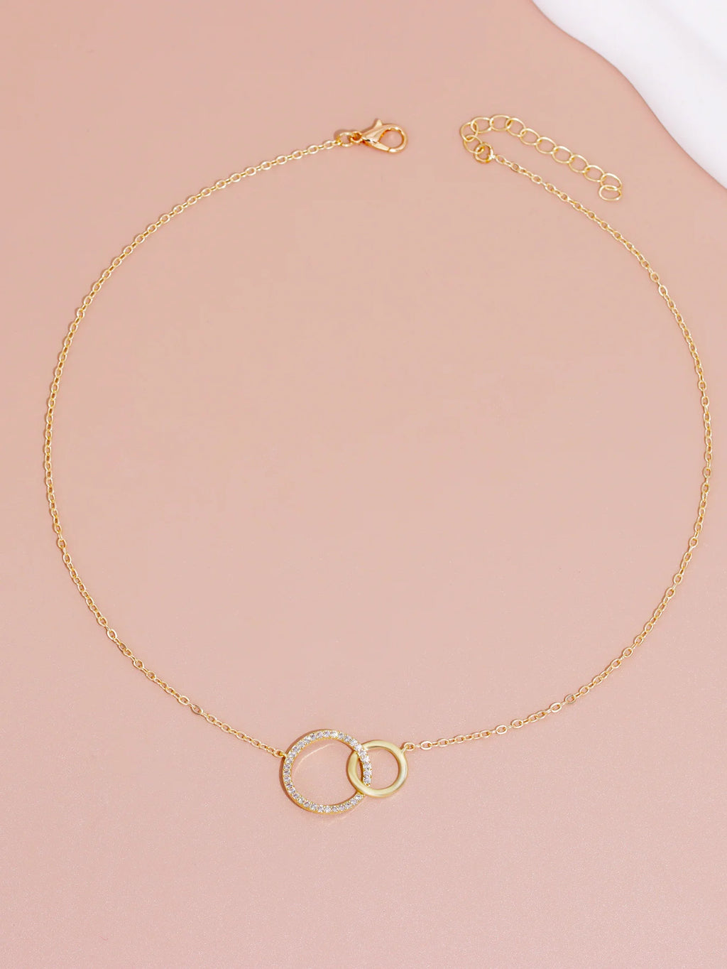Thin Chain Minimalist Dainty Double Circle Pendant Necklace on The Neck Jewelry