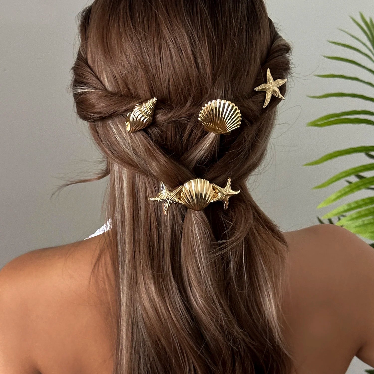 Ocean Style Gold Color Starfish Shell Conch Hair Clips For Women